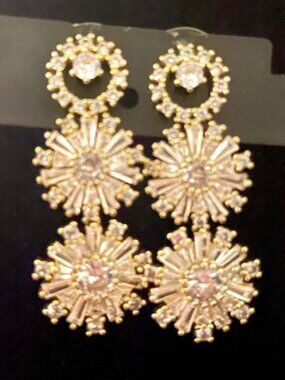 Perry Street Charlotte gold & crystal glam statement earrings, gold. NWOT